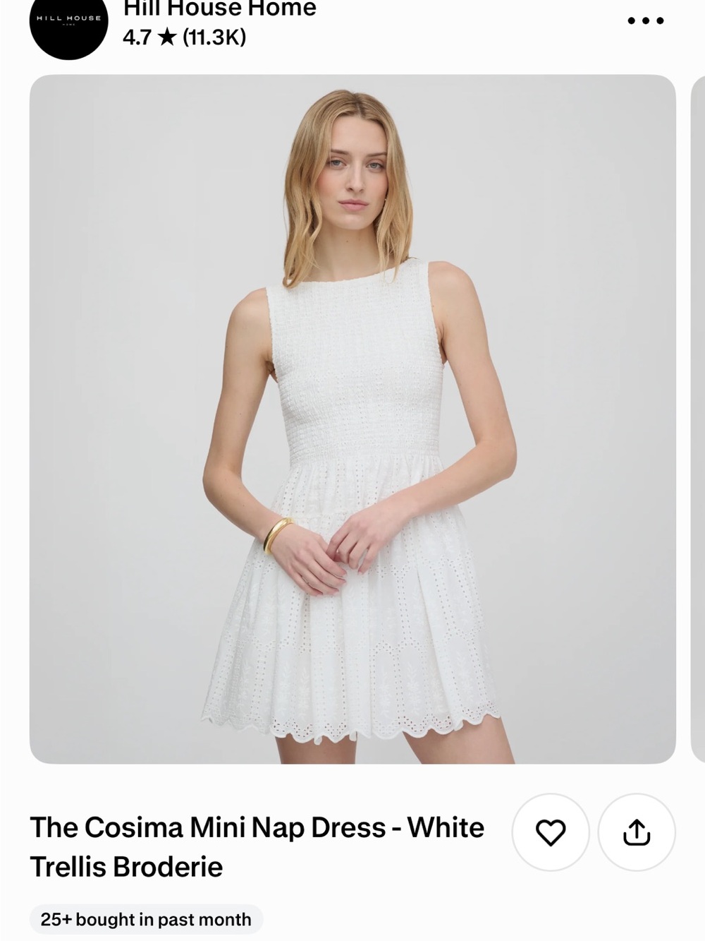 Hill House Cosima Mini Nap Dress - White SMALL NWT